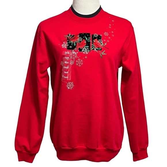 NWT Trilllogy Christmas Embroidered Cardinals Red Sweatshirt Size Small - Picture 1 of 10